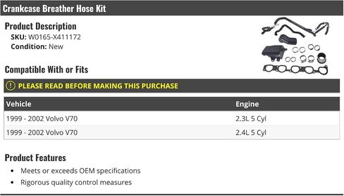 Crankcase Breather Hose Kit - Compatible with 1999-2002 Volvo V70 in Saudi Arabia