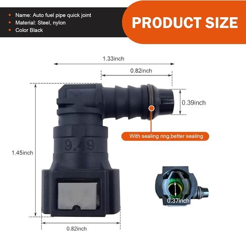 2 PCS Fuel Line Quick Connector, Straight 3/8" 9.49-ID8 Nylon Tubing with Seal Ring, Leak-proof Fuel Pump Quick Plug for 9.49 Male Connector, for Cars Repair Accessories (Black #Straight) in Saudi Arabia