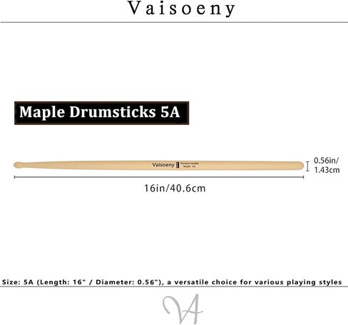 عصي طبلة vaisoeny، عصي طبلة 7A للبالغين، 12 زوجًا من أعواد طبلة خشب القيقب الكلاسيكية للأطفال، ملحقات قرع الآلات الموسيقية الاحترافية in Kuwait