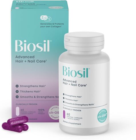 Biosil Advanced Hair + Nail Care - 60 Capsules - Grow, Strengthen & Thicken Hair and Nails - with Patented ch-OSA & Biotin - 30-Day Supply in Kuwait