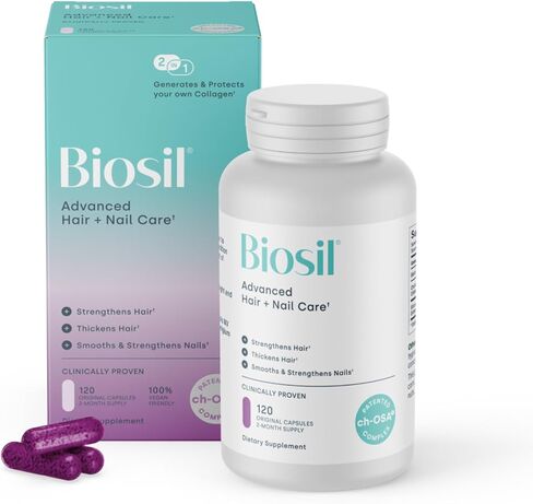 Biosil Advanced Hair + Nail Care - 30 كبسولة - نمو وتقوية وتكثيف الشعر والأظافر - مع ch-OSA والبيوتين الحاصلين على براءة اختراع - 30 وجبة in Kuwait