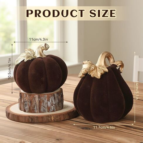 2 PCS Velvet Pumpkin لتزيين السيراميك البني المزدهر اليقطين ديكور السقوط لطيف 5.5 × 4.6 '' ، 4.1 × 4.3 ' in Saudi Arabia