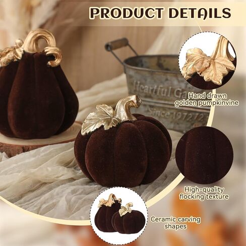 2 PCS Velvet Pumpkin لتزيين السيراميك البني المزدهر اليقطين ديكور السقوط لطيف 5.5 × 4.6 '' ، 4.1 × 4.3 ' in Saudi Arabia
