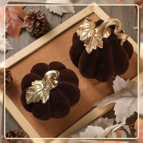 2 PCS Velvet Pumpkin لتزيين السيراميك البني المزدهر اليقطين ديكور السقوط لطيف 5.5 × 4.6 '' ، 4.1 × 4.3 ' in Saudi Arabia