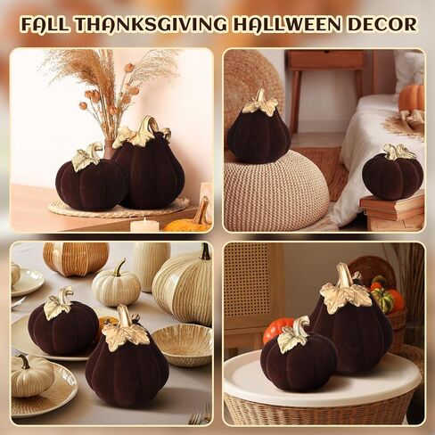 2 PCS Velvet Pumpkin لتزيين السيراميك البني المزدهر اليقطين ديكور السقوط لطيف 5.5 × 4.6 '' ، 4.1 × 4.3 ' in Saudi Arabia