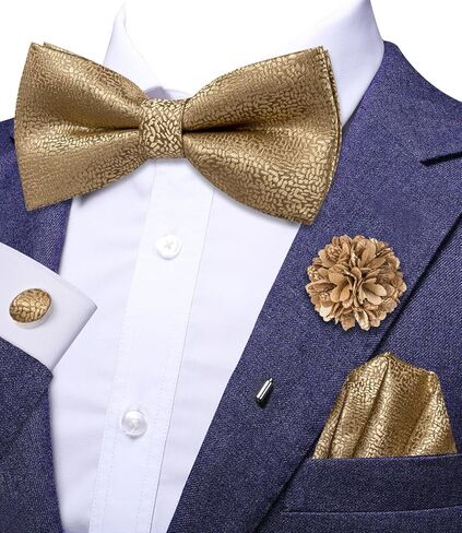 مجموعة ربطة عنق ودبوس طية صدر السترة للرجال من Dubulle ربطة عنق بيزلي مربوطة بالزهور مع أزرار أكمام مربعة للجيب in Kuwait