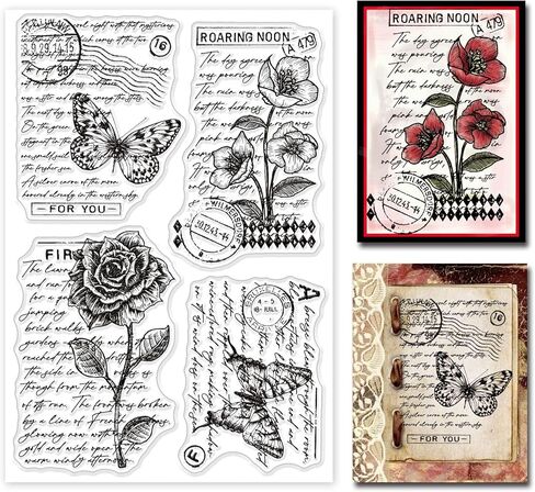 GLOBLELAND أرقام خمر خلفية شفافة واضحة طوابع زهرة كلمة النقش ختم أوراق سيليكون واضح طوابع ختم DIY بها بنفسك سكرابوكينغ وبطاقة صنع ورقة كرافت ديكور in Kuwait