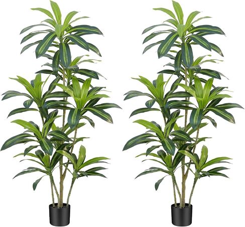 Dracaena Plant شجرة اصطناعية طولها 4 أقدام زوايا استوائية مزيفة طول نباتات محفوظة بوعاء (لمسة حقيقية) أوراق شجرة الحرير الاصطناعية أشجار زارع أسود طويل القامة لغرفة المعيشة في المنزل الداخلي في الهواء الطلق in Saudi Arabia