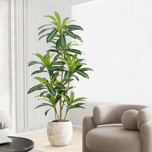 Dracaena Plant شجرة اصطناعية طولها 4 أقدام زوايا استوائية مزيفة طول نباتات محفوظة بوعاء (لمسة حقيقية) أوراق شجرة الحرير الاصطناعية أشجار زارع أسود طويل القامة لغرفة المعيشة في المنزل الداخلي في الهواء الطلق in Saudi Arabia