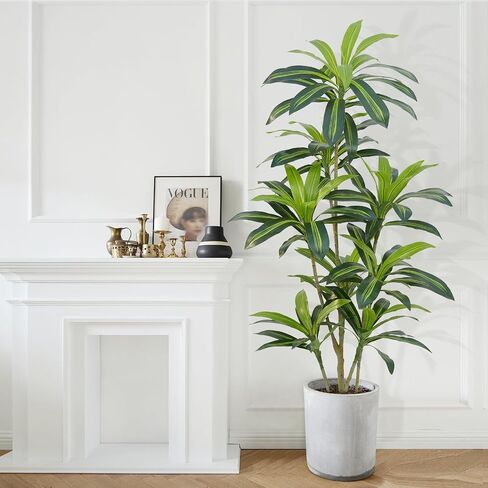 Dracaena Plant شجرة اصطناعية طولها 4 أقدام زوايا استوائية مزيفة طول نباتات محفوظة بوعاء (لمسة حقيقية) أوراق شجرة الحرير الاصطناعية أشجار زارع أسود طويل القامة لغرفة المعيشة في المنزل الداخلي في الهواء الطلق in Saudi Arabia