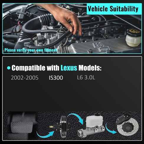 PartsFlow Vacuum Power Brake Booster 53-2515 compatible with Lexus IS300 2002 2003 2004 2005 3.0L L6 532515 44610-53190 without Master Cylinder in Saudi Arabia