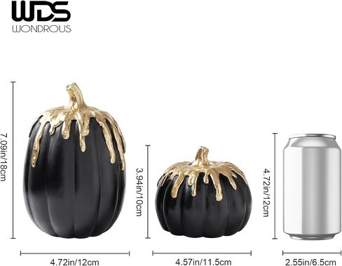 WDS WONDROUS Black and Gold Pumpkins Decoration Halloween and Fall Modern Decor, 2 PCS Artificial Resin Pumpkins Table Centerpiece for Autumn Thanksgiving Halloween Party Indoor Home Decor in Saudi Arabia