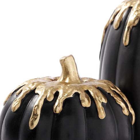 WDS WONDROUS Black and Gold Pumpkins Decoration Halloween and Fall Modern Decor, 2 PCS Artificial Resin Pumpkins Table Centerpiece for Autumn Thanksgiving Halloween Party Indoor Home Decor in Saudi Arabia