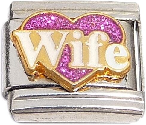 Wife Pink Glitter Heart Italian Charm in Saudi Arabia