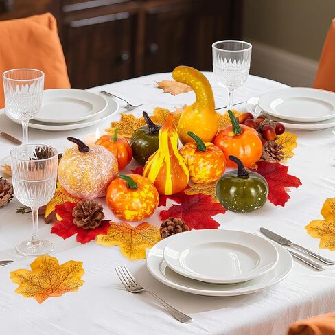 ديكورات السقوط 50pcs مجموعة اليقطين الاصطناعية مع أوراق وقبان مزيفة ، ديكور السقوط لـ DIY Crafts Home Table الزهور in Saudi Arabia