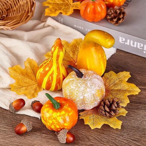 ديكورات السقوط 50pcs مجموعة اليقطين الاصطناعية مع أوراق وقبان مزيفة ، ديكور السقوط لـ DIY Crafts Home Table الزهور in Saudi Arabia