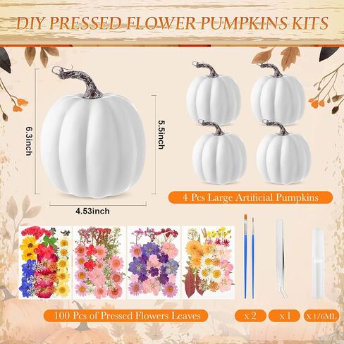 Leinuosen 104pcs 6.3 '' Diy Fall Foor Craft Kit 4pcs Foam Foam Pumpkins Art و 100pcs flower for Girl Night Craft Club Decore (أوراق بنية) in Saudi Arabia