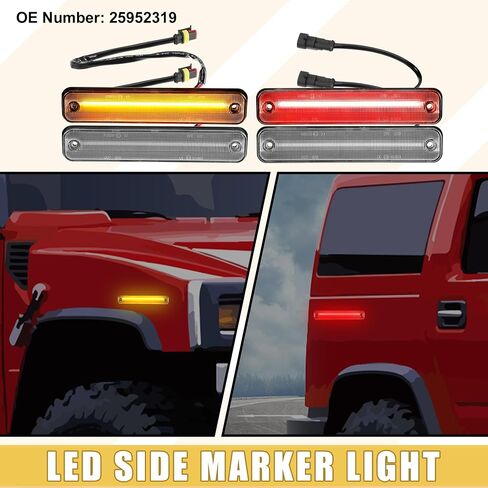 مصباح علامة جانبية LED ABSOPRO 25952319 15114677 أضواء إشارة الانعطاف الأمامية الخلفية مصابيح علامة جانبية لـ Hummer H2 2003-2009 عدسة سوداء ضوء أحمر كهرماني 2 زوج in Saudi Arabia