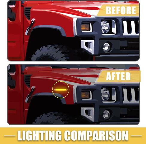 مصباح علامة جانبية LED ABSOPRO 25952319 15114677 أضواء إشارة الانعطاف الأمامية الخلفية مصابيح علامة جانبية لـ Hummer H2 2003-2009 عدسة سوداء ضوء أحمر كهرماني 2 زوج in Saudi Arabia