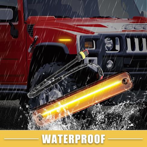 مصباح علامة جانبية LED ABSOPRO 25952319 15114677 أضواء إشارة الانعطاف الأمامية الخلفية مصابيح علامة جانبية لـ Hummer H2 2003-2009 عدسة سوداء ضوء أحمر كهرماني 2 زوج in Saudi Arabia