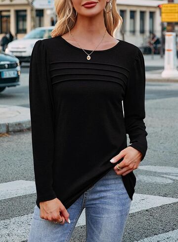 Long Sleeve Shirts for Women Fall Fashion 2025 Dressy Casual Blouses Trendy Pleated Tunic Tops for Leggings in Saudi Arabia
