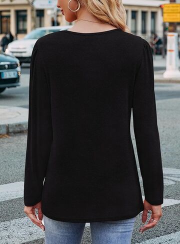 Long Sleeve Shirts for Women Fall Fashion 2025 Dressy Casual Blouses Trendy Pleated Tunic Tops for Leggings in Saudi Arabia