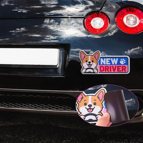 4pcs Funny Corgi New Driver Car Magnets, Cute Cartoon Dog Reflective Student Driver Signs Reusable Safety Warning Magnetic Bumper Stickers Car Decals for Beginner Novice Drivers Gifts in Saudi Arabia