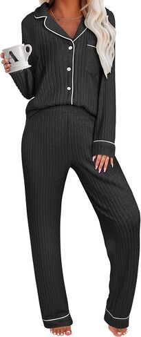 ANRABESS Women Pajama Lounge Sets 2025 Fall 2 Piece Outfits Ribbed Long Sleeve Matching PJ Set Sleepwear Loungewear in Saudi Arabia