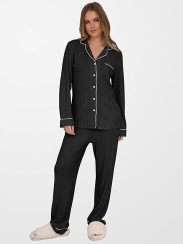 ANRABESS Women Pajama Lounge Sets 2025 Fall 2 Piece Outfits Ribbed Long Sleeve Matching PJ Set Sleepwear Loungewear in Saudi Arabia