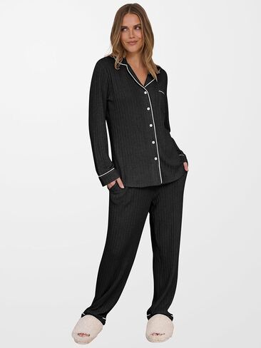 ANRABESS Women Pajama Lounge Sets 2025 Fall 2 Piece Outfits Ribbed Long Sleeve Matching PJ Set Sleepwear Loungewear in Saudi Arabia