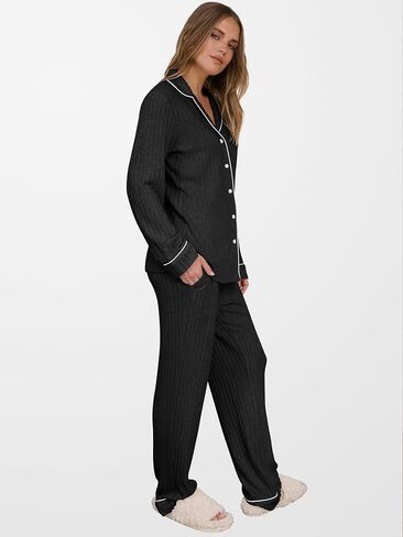 ANRABESS Women Pajama Lounge Sets 2025 Fall 2 Piece Outfits Ribbed Long Sleeve Matching PJ Set Sleepwear Loungewear in Saudi Arabia