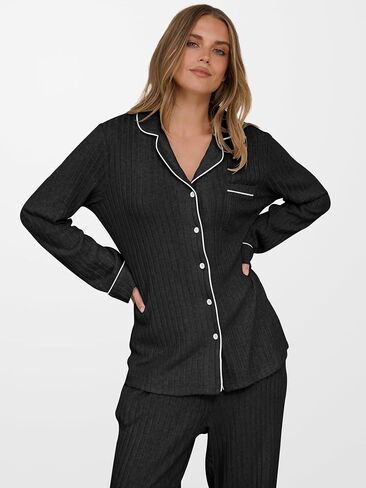 ANRABESS Women Pajama Lounge Sets 2025 Fall 2 Piece Outfits Ribbed Long Sleeve Matching PJ Set Sleepwear Loungewear in Saudi Arabia