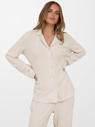 anrabess women pajama lounge مجموعات 2025 خريف 2 قطعة ملابس مضلعة طويلة الأكمام مطابقة in Kuwait