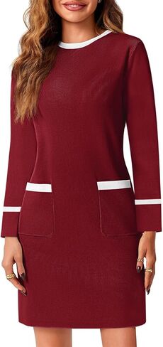 Wenrine Womens Work Dress Business Conval Contraving Contract Elegant Long Sleeve Mini Grate Mini Dress in Saudi Arabia