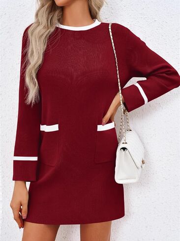 Wenrine Womens Work Dress Business Conval Contraving Contract Elegant Long Sleeve Mini Grate Mini Dress in Saudi Arabia