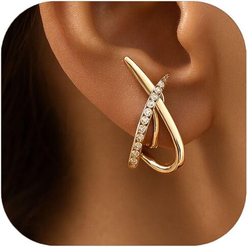 Trendy Clip on Earrings for Women, 14K Gold Plated Statement Earrings for Women Dainty Earrings Hypoallergenic Simple Minimalist Non Pierced Earring in Kuwait