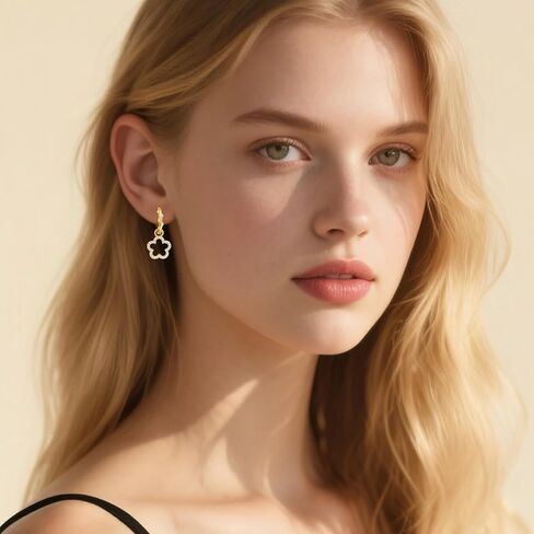REFFEER SOLID 925 Sterling Silver Flower Hoop أقراط تتدلى للنساء في سن المراهقة الفتيات CZ زهرة إسقاط الأقراط in Saudi Arabia