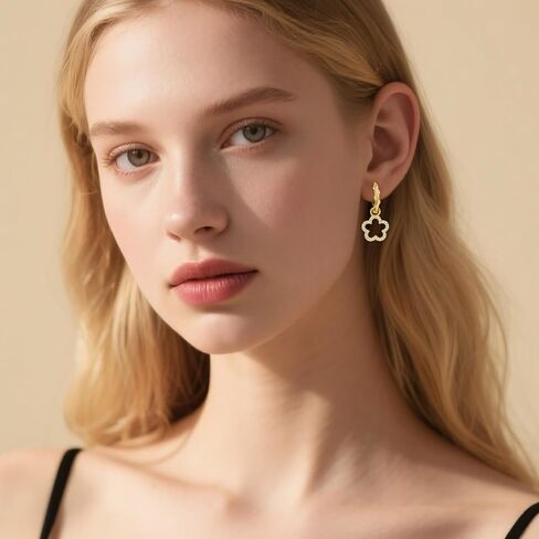 REFFEER SOLID 925 Sterling Silver Flower Hoop أقراط تتدلى للنساء في سن المراهقة الفتيات CZ زهرة إسقاط الأقراط in Saudi Arabia