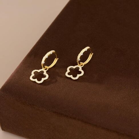 REFFEER SOLID 925 Sterling Silver Flower Hoop أقراط تتدلى للنساء في سن المراهقة الفتيات CZ زهرة إسقاط الأقراط in Saudi Arabia