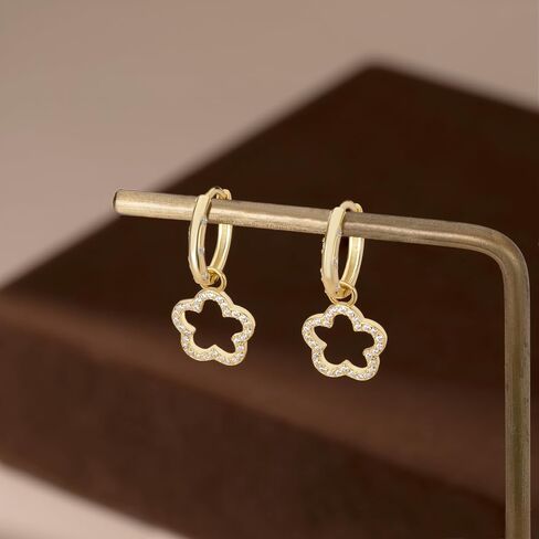 REFFEER SOLID 925 Sterling Silver Flower Hoop أقراط تتدلى للنساء في سن المراهقة الفتيات CZ زهرة إسقاط الأقراط in Saudi Arabia