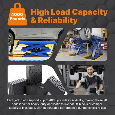 4 Pack 6-3/8" x 4-3/4" x 2" Solid Rubber Auto Lift Block Pads, Heavy-Duty Rubber Blocks for Car Lift Pads, Lift Blocks, Camper Stabilizer Jack Pads-Anti-Slip Texture,3000lb Capacity in Saudi Arabia