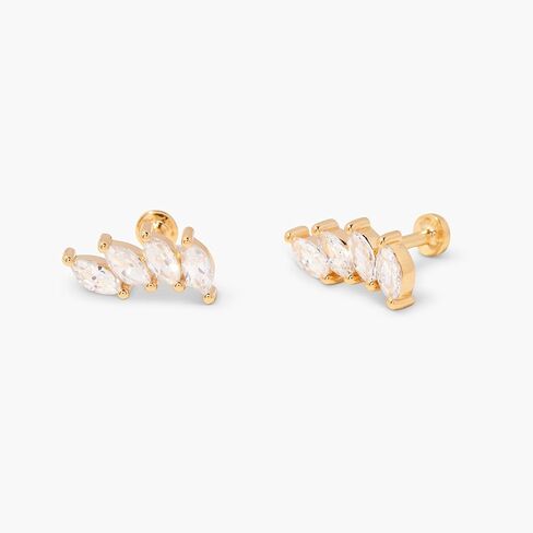 Zola Four Marquise Flat Back Strains - Hypoallergenic 14k Gold Vermeil Plating مع أحجار الزركونيا المكعبة المتلألئة - الأقراط النسائية - المجوهرات الفاخرة اليومية - هدايا لأمي in Kuwait