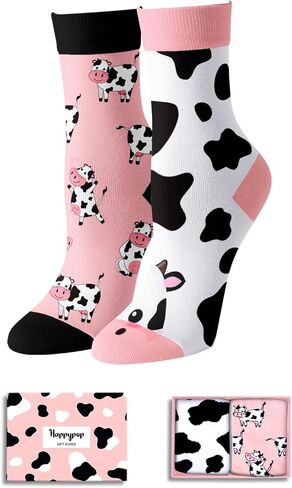 HAPPYPOP Mismatch Cow Socks for Girls - Unique Cow Gifts for Kids 10-12 Years, Farm Animal Socks in Saudi Arabia