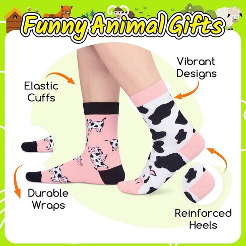 HAPPYPOP Mismatch Cow Socks for Girls - Unique Cow Gifts for Kids 10-12 Years, Farm Animal Socks in Saudi Arabia