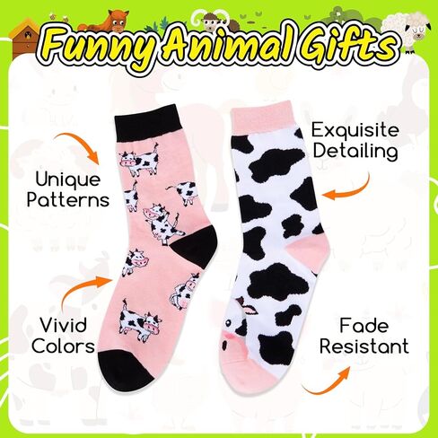 HAPPYPOP Mismatch Cow Socks for Girls - Unique Cow Gifts for Kids 10-12 Years, Farm Animal Socks in Saudi Arabia