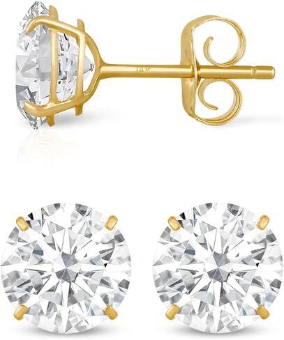 14K Gold Solitaire Round Zirconia Zirconia CZ Stud أقراط للنساء والرجال مع ظهور الفراشة الذهب 14K | 4mm-8mm مع صندوق الهدايا in Kuwait