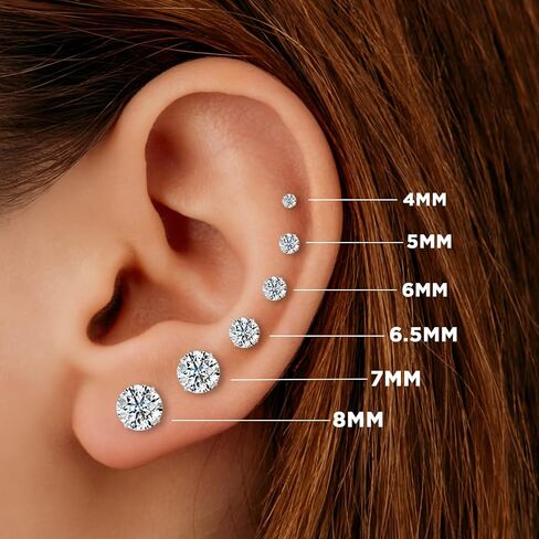 14K Gold Solitaire Round Zirconia Zirconia CZ Stud أقراط للنساء والرجال مع ظهور الفراشة الذهب 14K | 4mm-8mm مع صندوق الهدايا in Kuwait