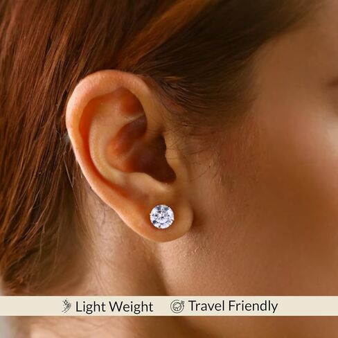 14K Gold Solitaire Round Zirconia Zirconia CZ Stud أقراط للنساء والرجال مع ظهور الفراشة الذهب 14K | 4mm-8mm مع صندوق الهدايا in Kuwait