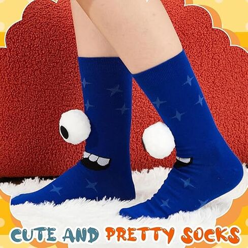 2 Pairs Silly Socks Novelty Monster Wacky Socks Funny Sock(Handwash Only) 3D Eyes Adult Chenille Fuzzy Plush Crew in Saudi Arabia