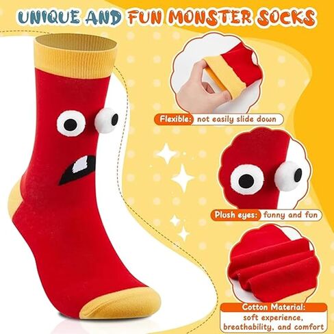2 Pairs Silly Socks Novelty Monster Wacky Socks Funny Sock(Handwash Only) 3D Eyes Adult Chenille Fuzzy Plush Crew in Saudi Arabia